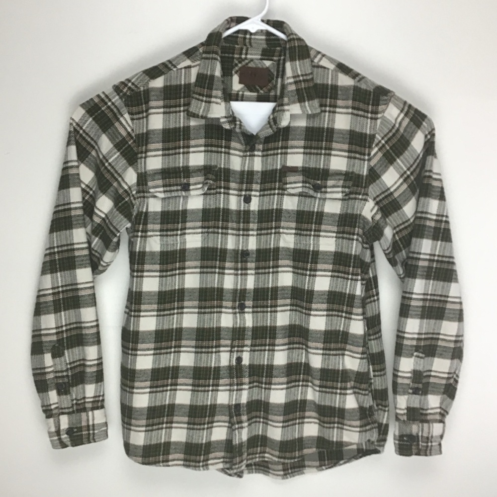 Orvis mens long sleeve button up heavy flannel shirt jacket shacket large